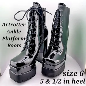 🌟 Artrotter Ankle Platform Boots Womens size 6 Chunky Block High Heel 5 &amp; …