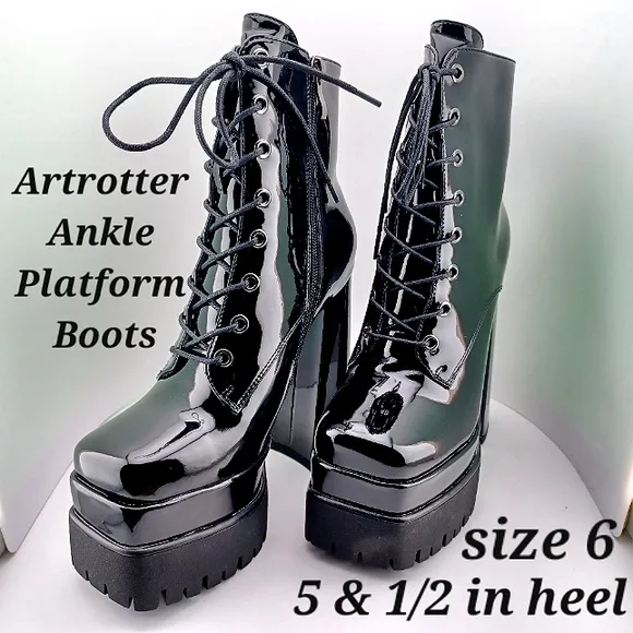 🌟 Artrotter Ankle Platform Boots Womens size 6 Chunky Block High Heel 5 &amp; …