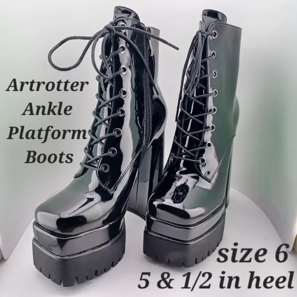 🌟 Artrotter Ankle Platform Boots Womens size 6 Chunky Block High Heel 5 &amp; …