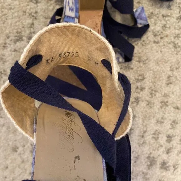 💙 Theodora Callum Biarritz Holiday Wedges in Blue and White