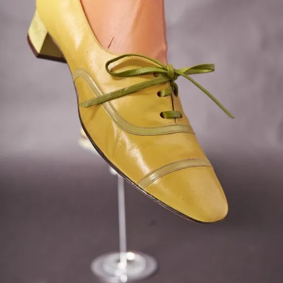 1970s Yellow and Lime Oxford Mod Shoes Heels