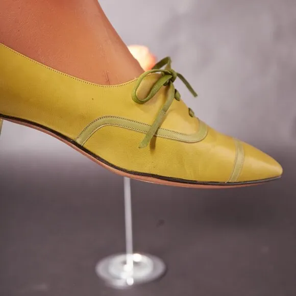 1970s Yellow and Lime Oxford Mod Shoes Heels