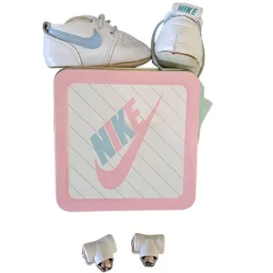 1980's Nike Baby Boy Crib Shoes  Original Pink Blue Tin Made Korea Collectible