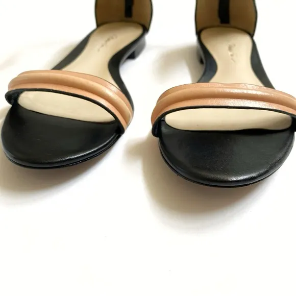 3.1 Phillip Lim Martini black tan leather ankle wrap strap flat sandals open toe