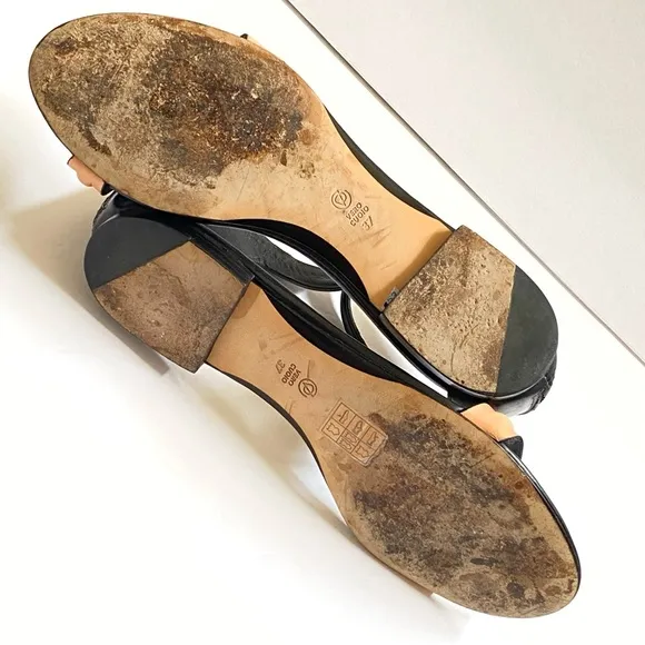 3.1 Phillip Lim Martini black tan leather ankle wrap strap flat sandals open toe