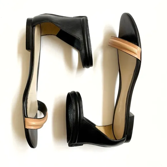 3.1 Phillip Lim Martini black tan leather ankle wrap strap flat sandals open toe