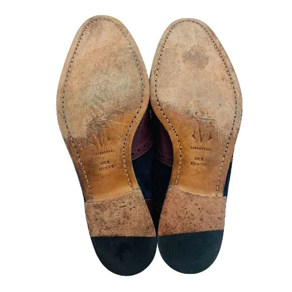 3DM Lifestyle Handcrafted Suede Leather Wingtip Rockabilly Blue Burgundy 9 -9.5