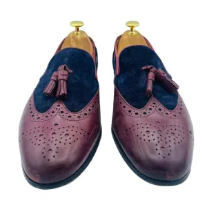 3DM Lifestyle Handcrafted Suede Leather Wingtip Rockabilly Blue Burgundy 9 -9.5