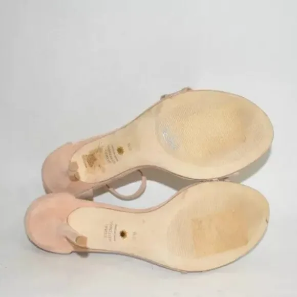 $450 STUART WEITZMAN Adrianna High Heel SUEDE Sandals Poudre light 8.5 (SE36)