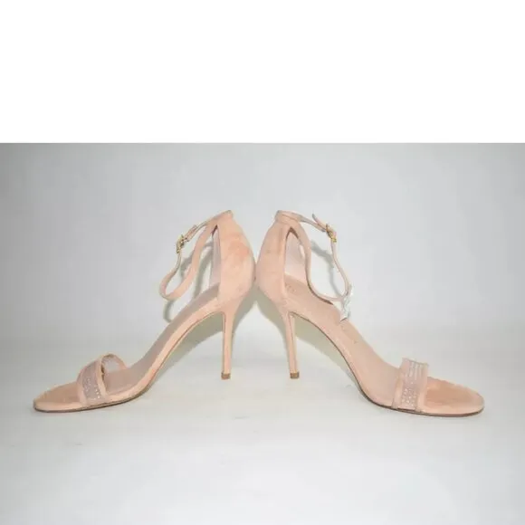 $450 STUART WEITZMAN Adrianna High Heel SUEDE Sandals Poudre light 8.5 (SE36)