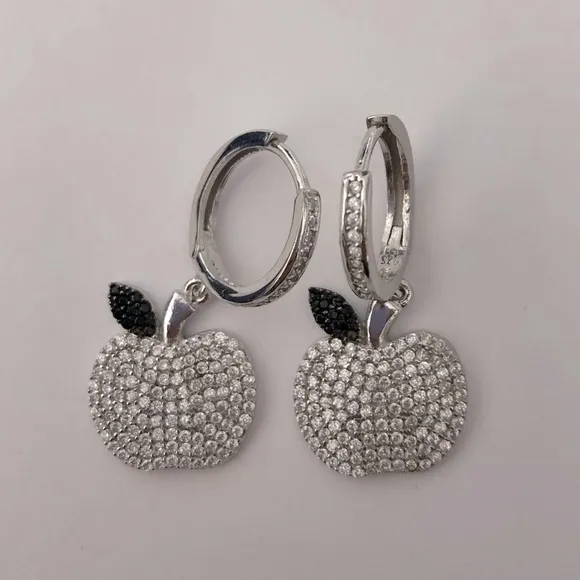 🍎925 Silver earrings apple cz stones teacher gift