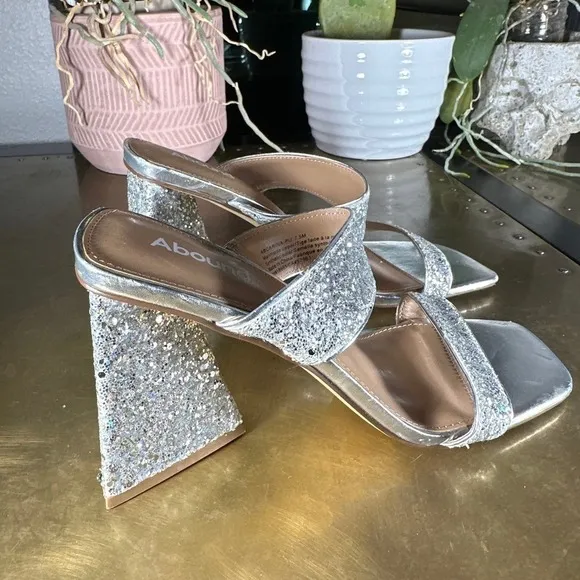 Abound Womens Slide Heeled Sandal Carina Sparkly Wedding Bridal Silver 7.5
