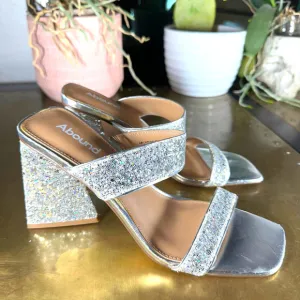 Abound Womens Slide Heeled Sandal Carina Sparkly Wedding Bridal Silver 7.5