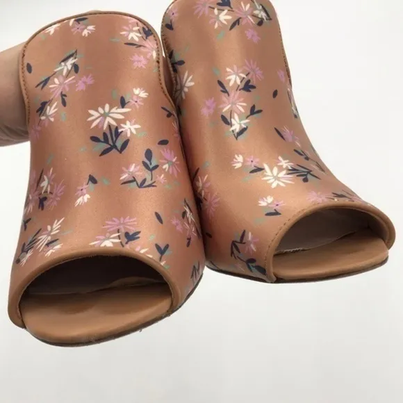 AD &amp; Daughters Womens Jaconi Blush Tan Fabric Floral Peep Toe Mule Heels 6.5