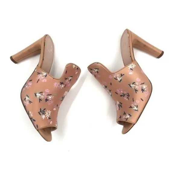 AD &amp; Daughters Womens Jaconi Blush Tan Fabric Floral Peep Toe Mule Heels 6.5