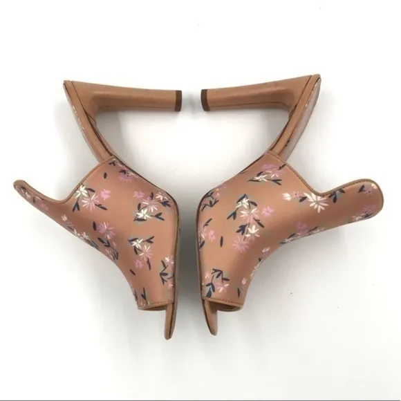 AD &amp; Daughters Womens Jaconi Blush Tan Fabric Floral Peep Toe Mule Heels 6.5