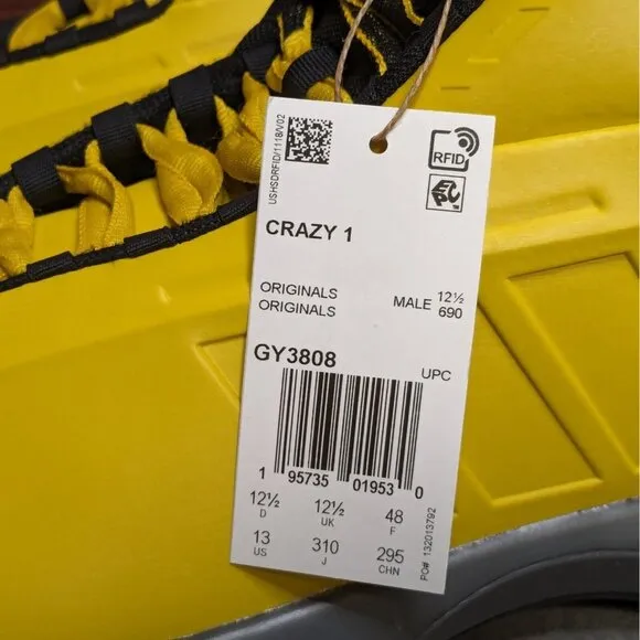 Adidas Crazy 1 Sunshine 2022 Men's 13 Kobe Bryant Yellow Basketball Shoes GY3808