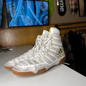 Adidas Jake Varner Wrestling Shoes - White/Vegas Gold/Gum-Size 8.5