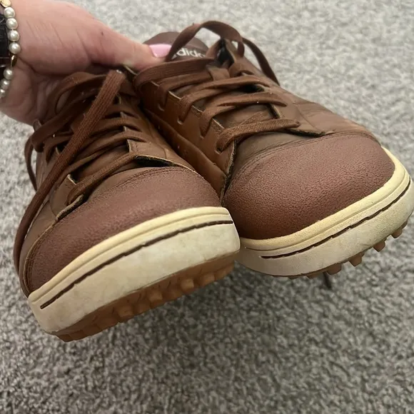 Adidas Mens Adi Cross Brown Leather Spikeless Golf Sneaker
