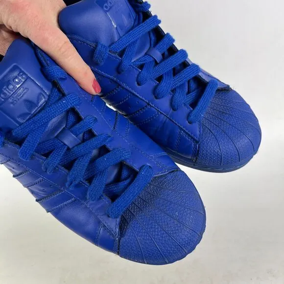 Adidas Pharrell Williams Superstar Men's 10.5 Blue Leather Athletic Shoes S41814