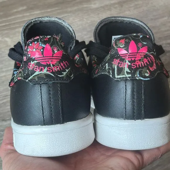 Adidas Stan Smith Black Floral Cuff Fashion‎ Tennis Shoes Womens 7.5 UK 6 EU 39