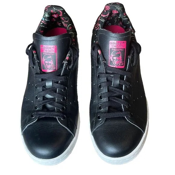 Adidas Stan Smith Black Floral Cuff Fashion‎ Tennis Shoes Womens 7.5 UK 6 EU 39