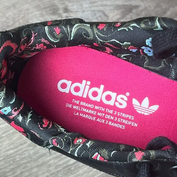 Adidas Stan Smith Black Floral Cuff Fashion‎ Tennis Shoes Womens 7.5 UK 6 EU 39
