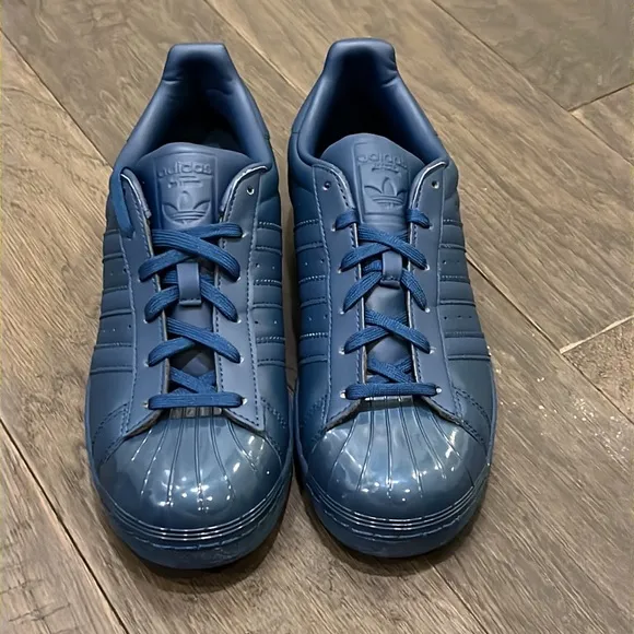 Adidas Superstar Glossy Toe leather shoes sneakers new blue S76723 Women’s Sizes