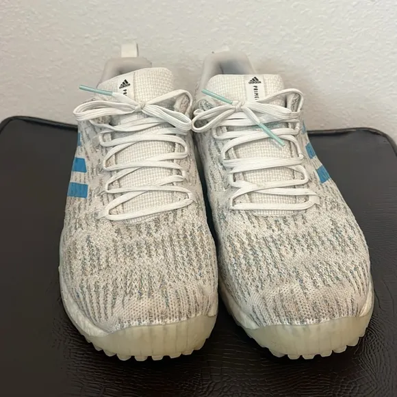Adidas White and Blue Codechaos Primeblue Golf Shoes