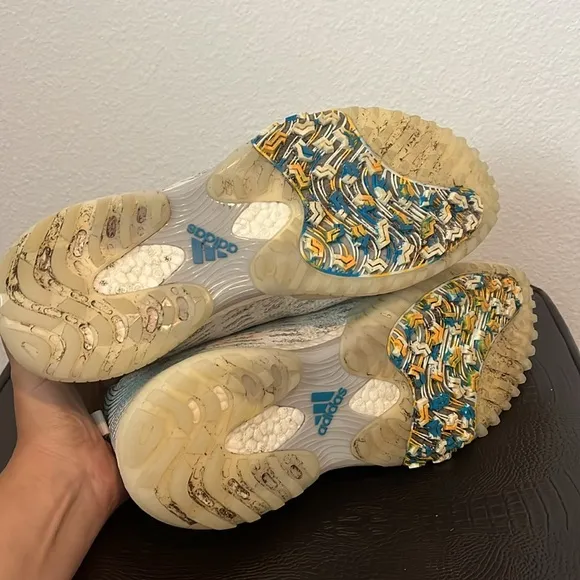 Adidas White and Blue Codechaos Primeblue Golf Shoes