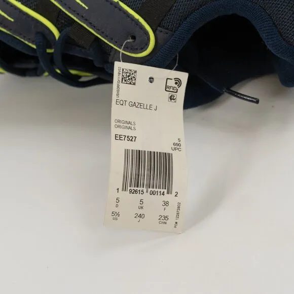 Adidas Youth EQT Gazelle J' Collegiate 'Navy Solar Yellow' EE7527 size 5.5
