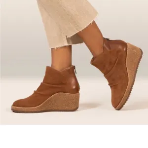 Aetrex Kara Ankle Wedge Boot Suede Leather Booties  | 40 EU (9-9.5  Brown New