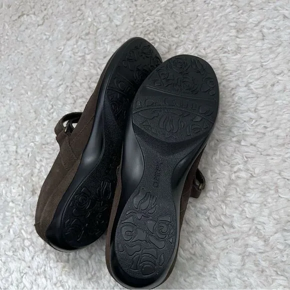 Aetrex Mary Jane Brown Leather Comfort Shoes Sz 7.5 M Arch Support suede