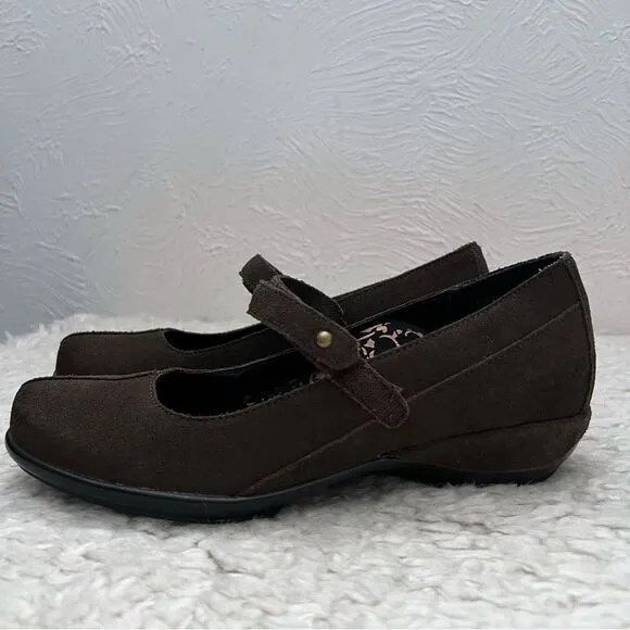 Aetrex Mary Jane Brown Leather Comfort Shoes Sz 7.5 M Arch Support suede