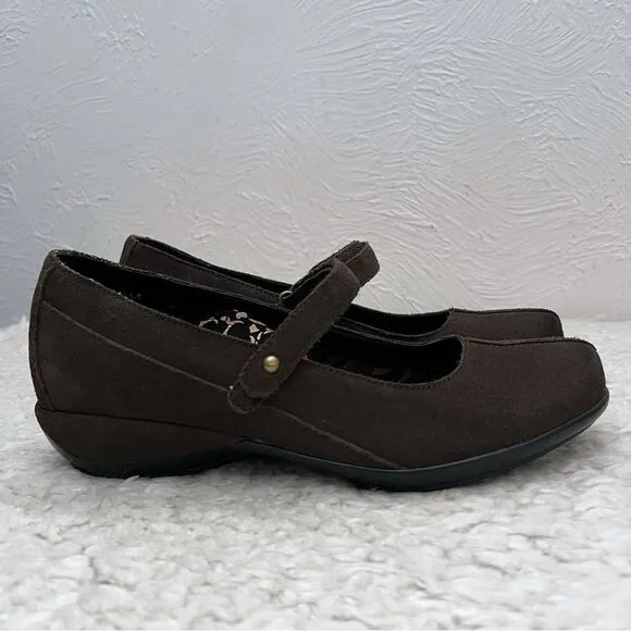 Aetrex Mary Jane Brown Leather Comfort Shoes Sz 7.5 M Arch Support suede