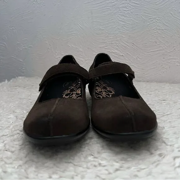 Aetrex Mary Jane Brown Leather Comfort Shoes Sz 7.5 M Arch Support suede