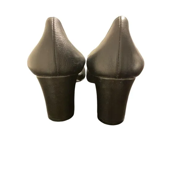 AGL Attilio Giusti Leombruni Block Heel Black Leather Heel Black Cap Toe 39