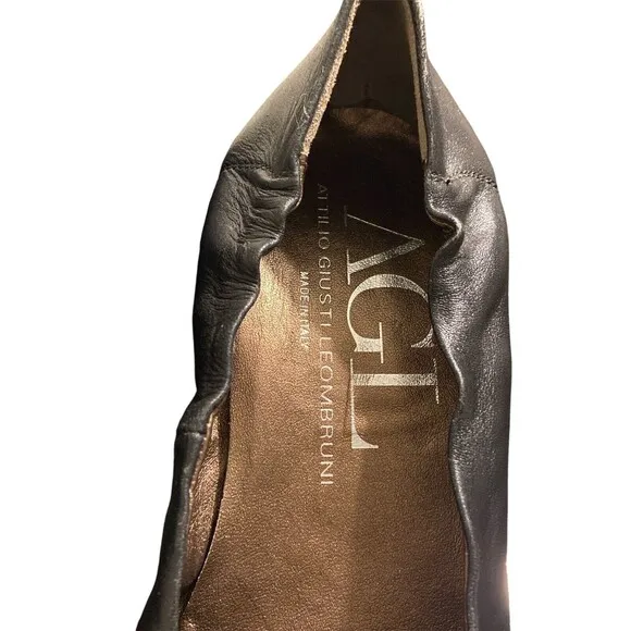 AGL Attilio Giusti Leombruni Block Heel Black Leather Heel Black Cap Toe 39