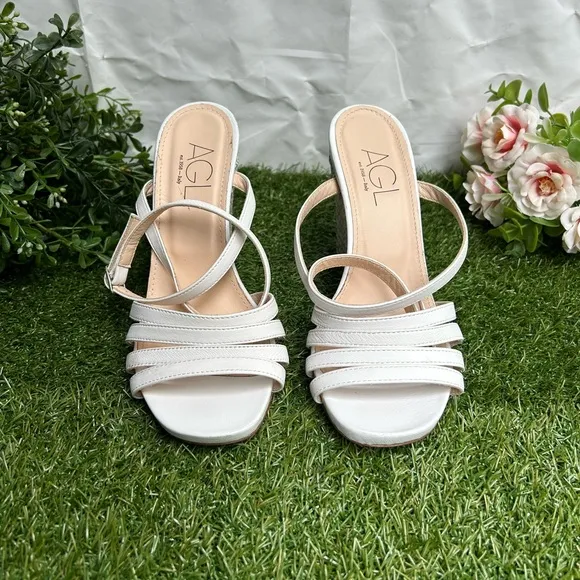 AGL Dora Ankle Strap Wedge Sandal, White-plumba US 9.5 /39.5 EU NEW