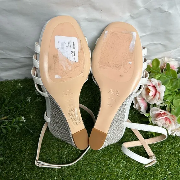 AGL Dora Ankle Strap Wedge Sandal, White-plumba US 9.5 /39.5 EU NEW