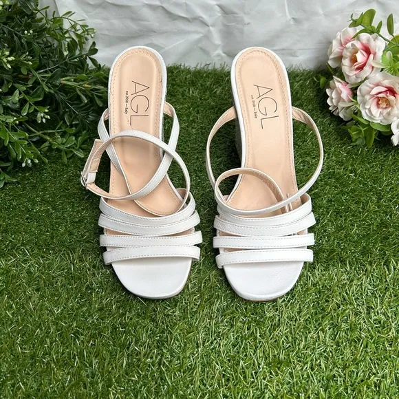 AGL Dora Ankle Strap Wedge Sandal, White-plumba US 9.5 /39.5 EU NEW