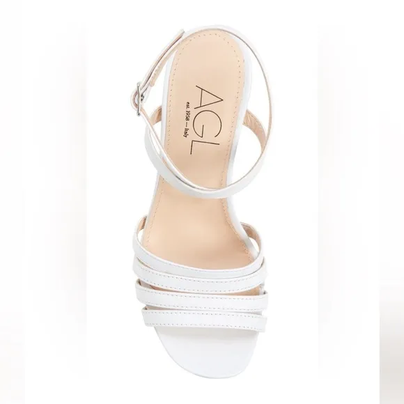 AGL Dora Ankle Strap Wedge Sandal, White-plumba US 9.5 /39.5 EU NEW
