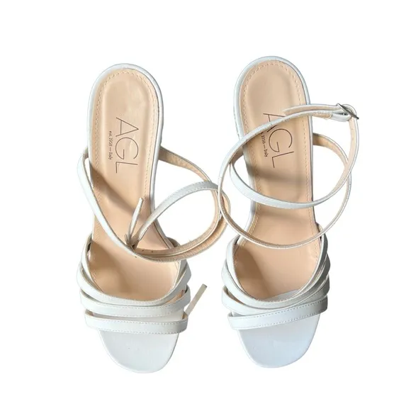 Agl Shoes Dora White Leather Ankle Strap Raffia Wedge Heel Sandals Women’s SZ 10