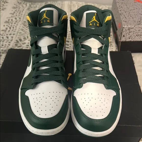 Air Jordan 1 Mid Green and White Sneakers New in the box