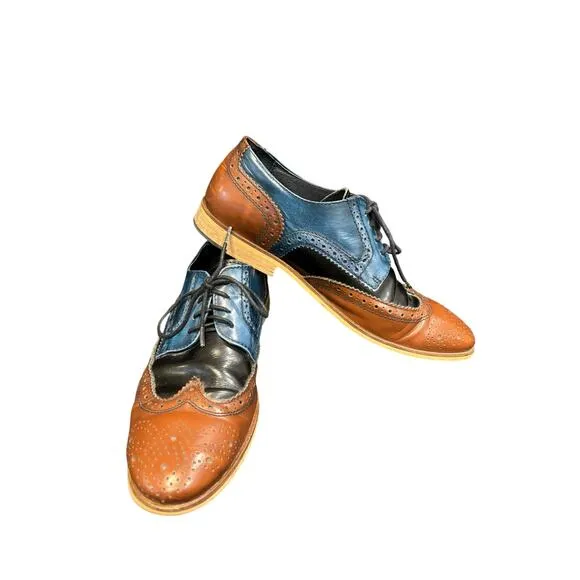 Aldo men’s wingtip brogue oxford color block leather shoes size 9.5, EU 43