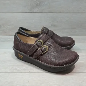 Alegria Women ALL-433 Brown Embossed Leather Slip-On Shoes Clog Sz 37/7-7.5