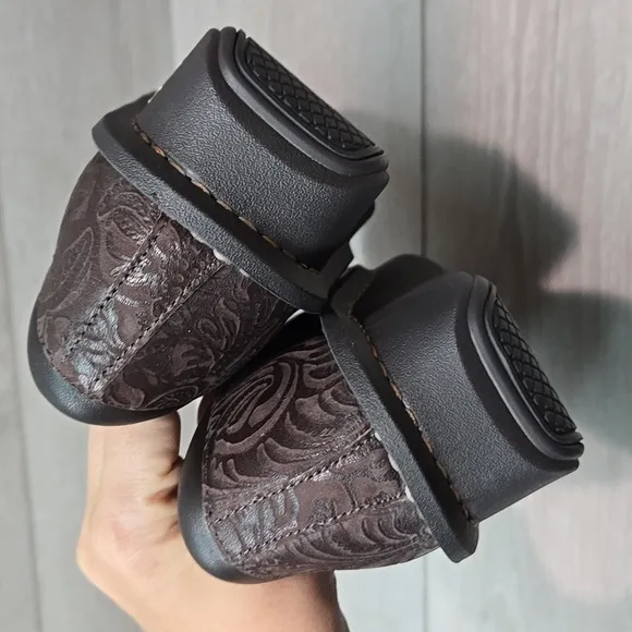 Alegria Women ALL-433 Brown Embossed Leather Slip-On Shoes Clog Sz 37/7-7.5