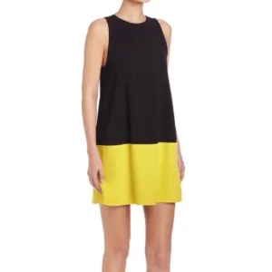 Alice   Olivia Dorma Dress Black Lemon Yellow Sleeveless Sheath Mini LBD