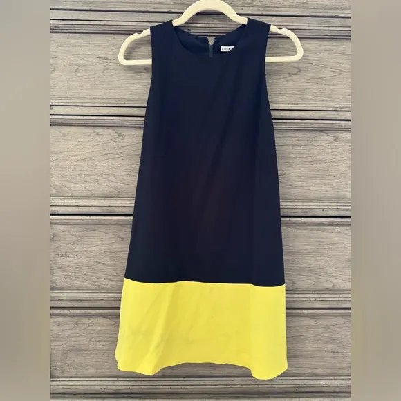 Alice   Olivia Dorma Dress Black Lemon Yellow Sleeveless Sheath Mini LBD