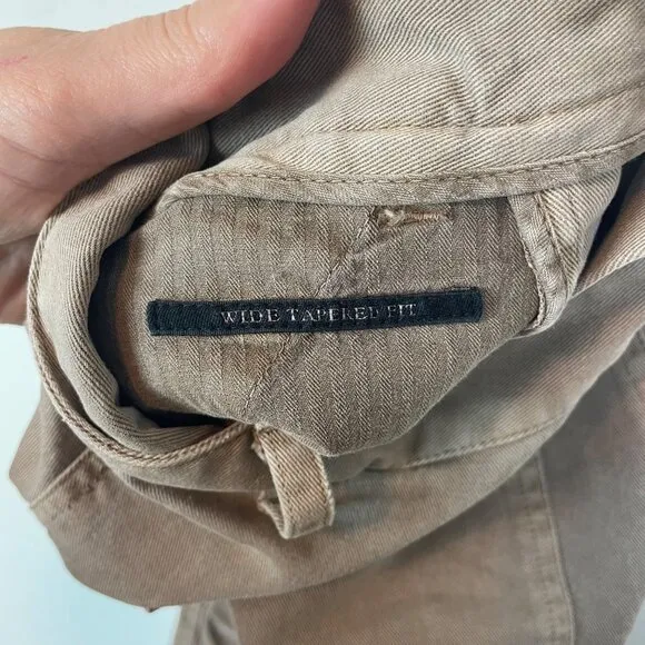All Saints Men's 28 Khaki Brown Wide Tapered Fit Daisen Trouser Pants Carpenter